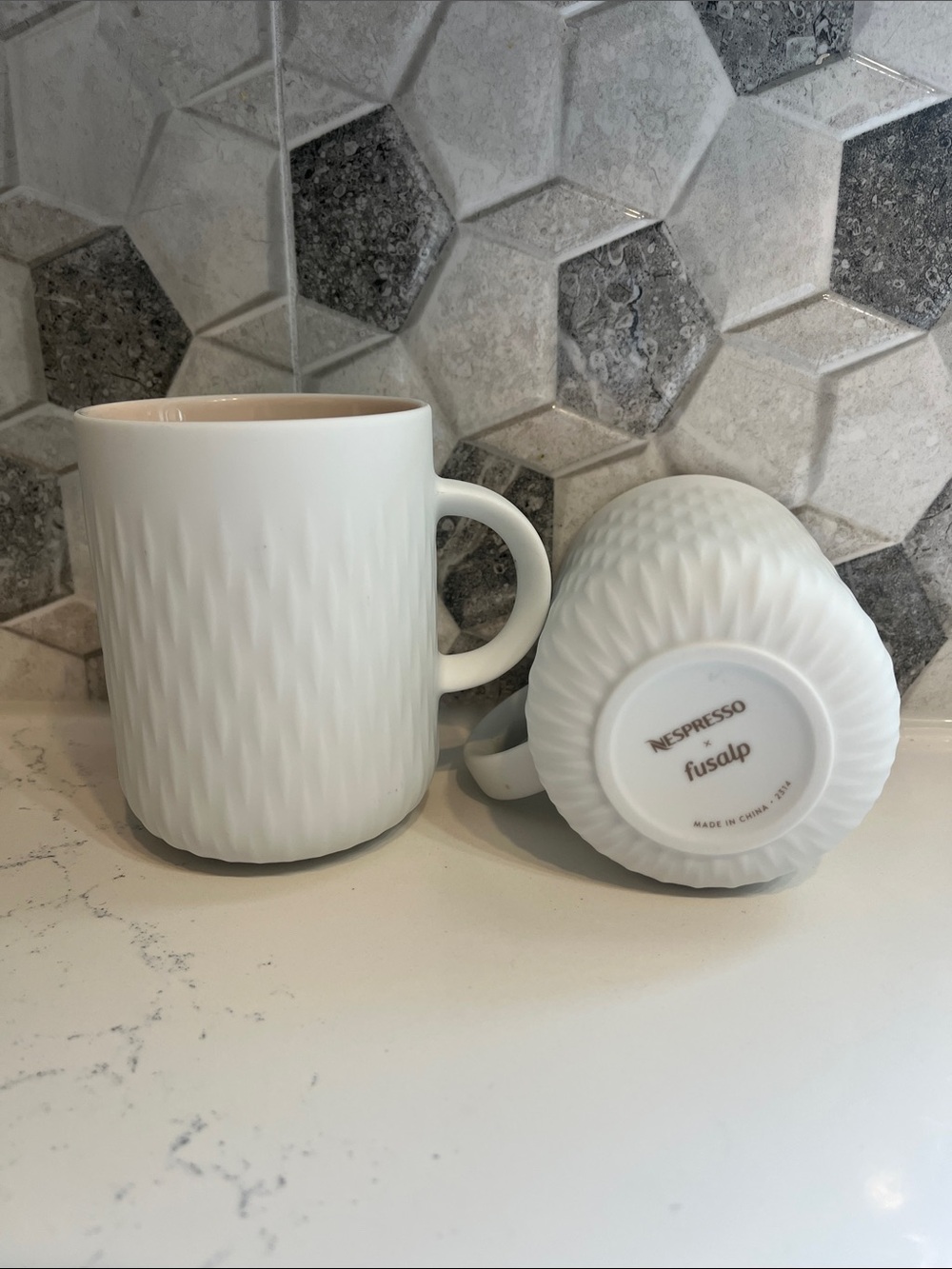 Nespresso Fusalp White Textured Ceramic Mugs - Pair